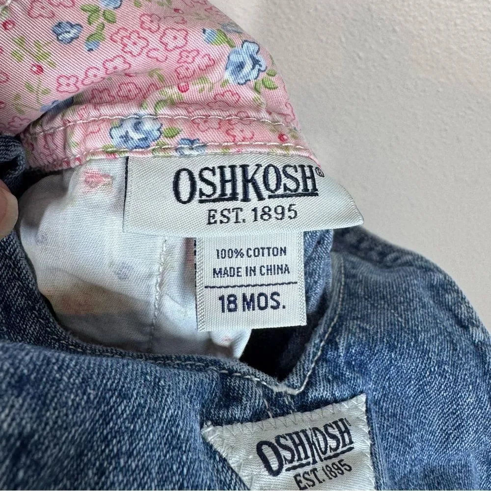 Oshkosh Vintage Baby Girl Rose Floral Denim Bib Overalls Patchwork Quilt 18 Mo